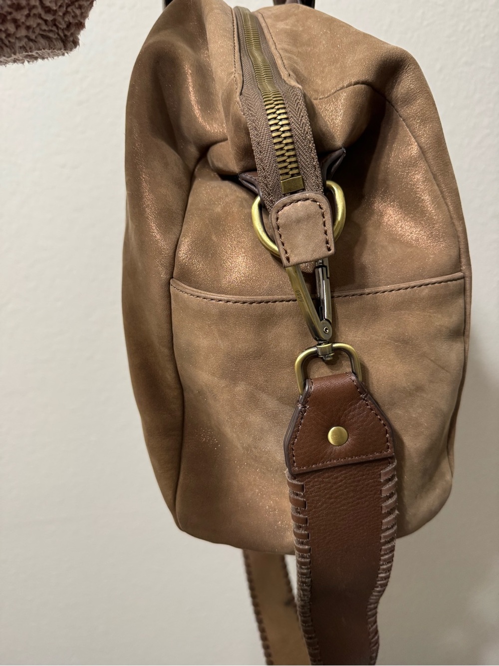 HOBO Original Fringe Accent Suede Shoulder Bag in Taupe and Dark Brown - Picture 4 of 11